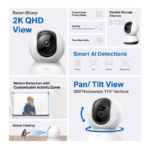 TAPO C220 camara TP-Link interior WiFi 2.4GHz 2K QHD (2560x1440) 4MP pan/tilt 360°/114°, IR 850nm 12m, H.264, 30fps, 3D DNR, deteccion IA, seguimiento auto, audio 2 vias. - Imagen 2